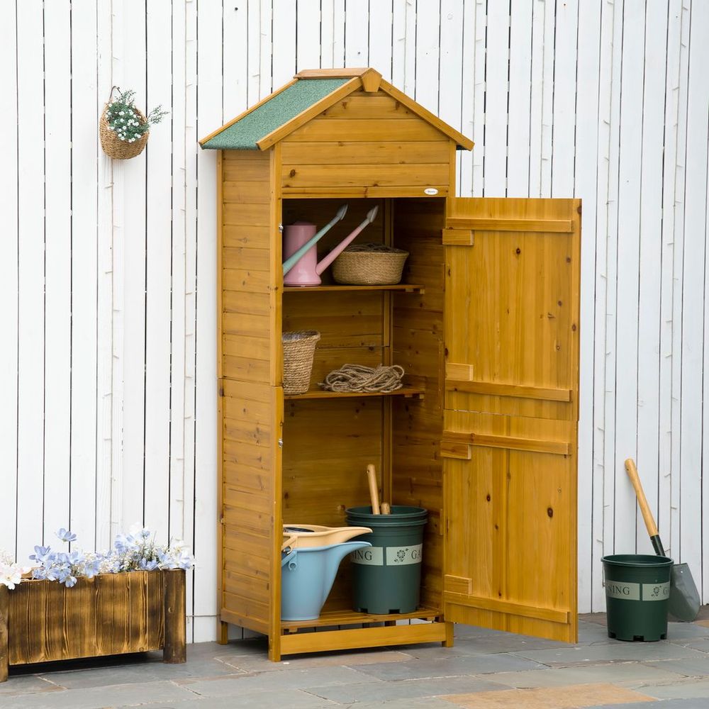 Wooden Garden Storage Shed Tool Cabinet w/ Two Lockable Door 191.5x79x49cm