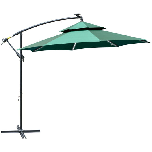 3m Cantilever Banana Parasol Double Roof, LED Solar Crank