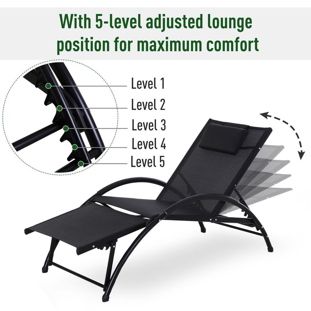 Sun Lounger Half Circle Arms Adjustable Head Footrest Aluminium Frame Black