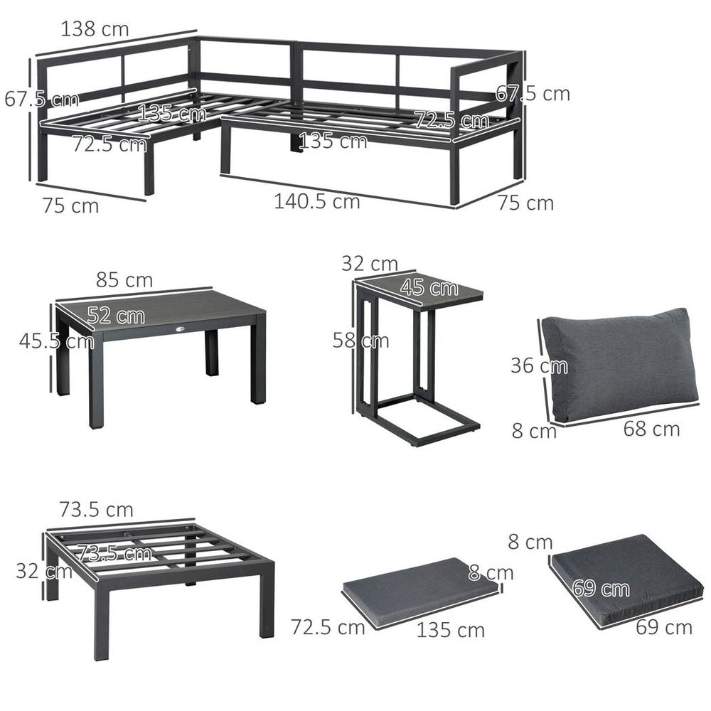 Five piece corner garden furniture set with two tables