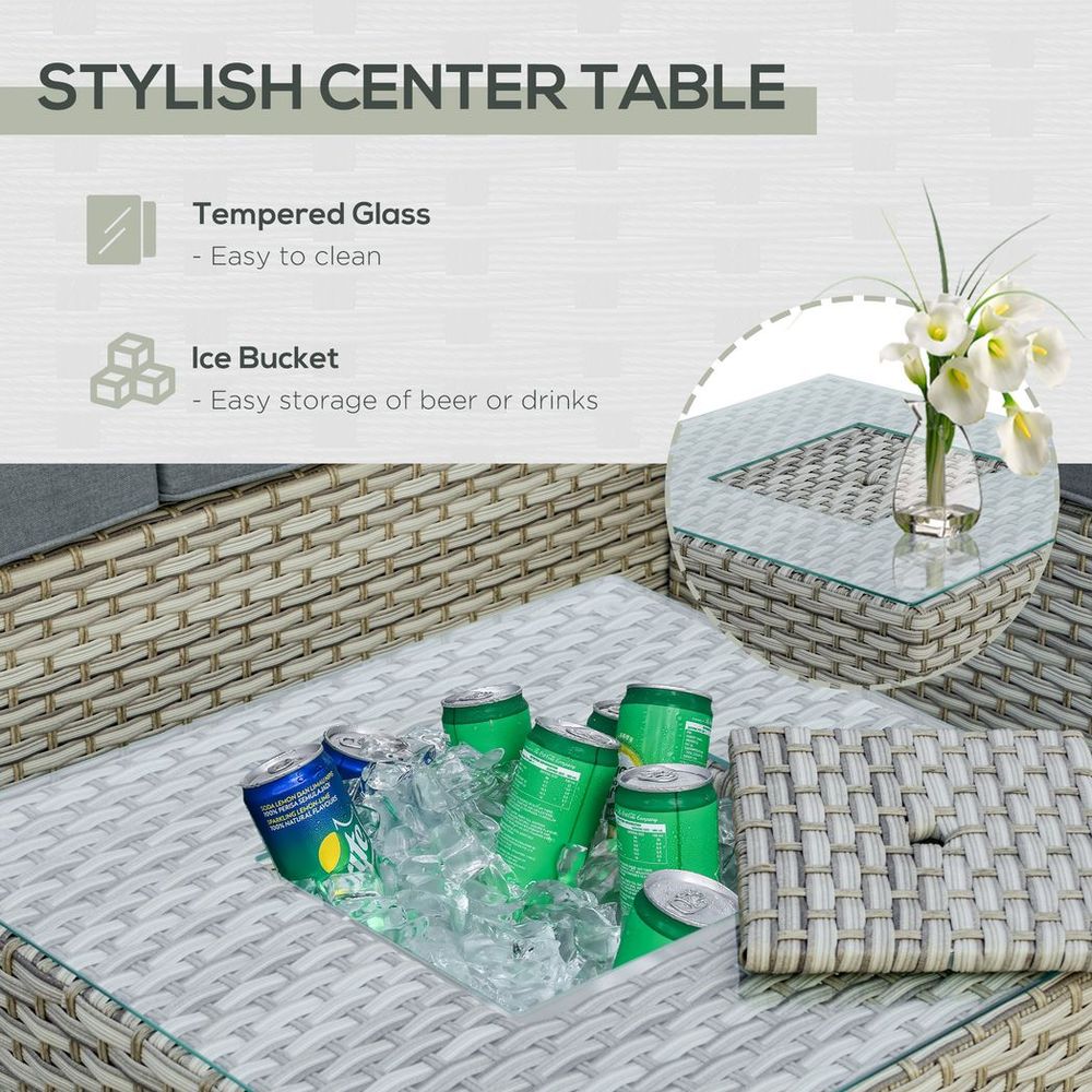 Patio PE Rattan Sofa Sectional Conversation Furniture Set w/ Ice Bucket