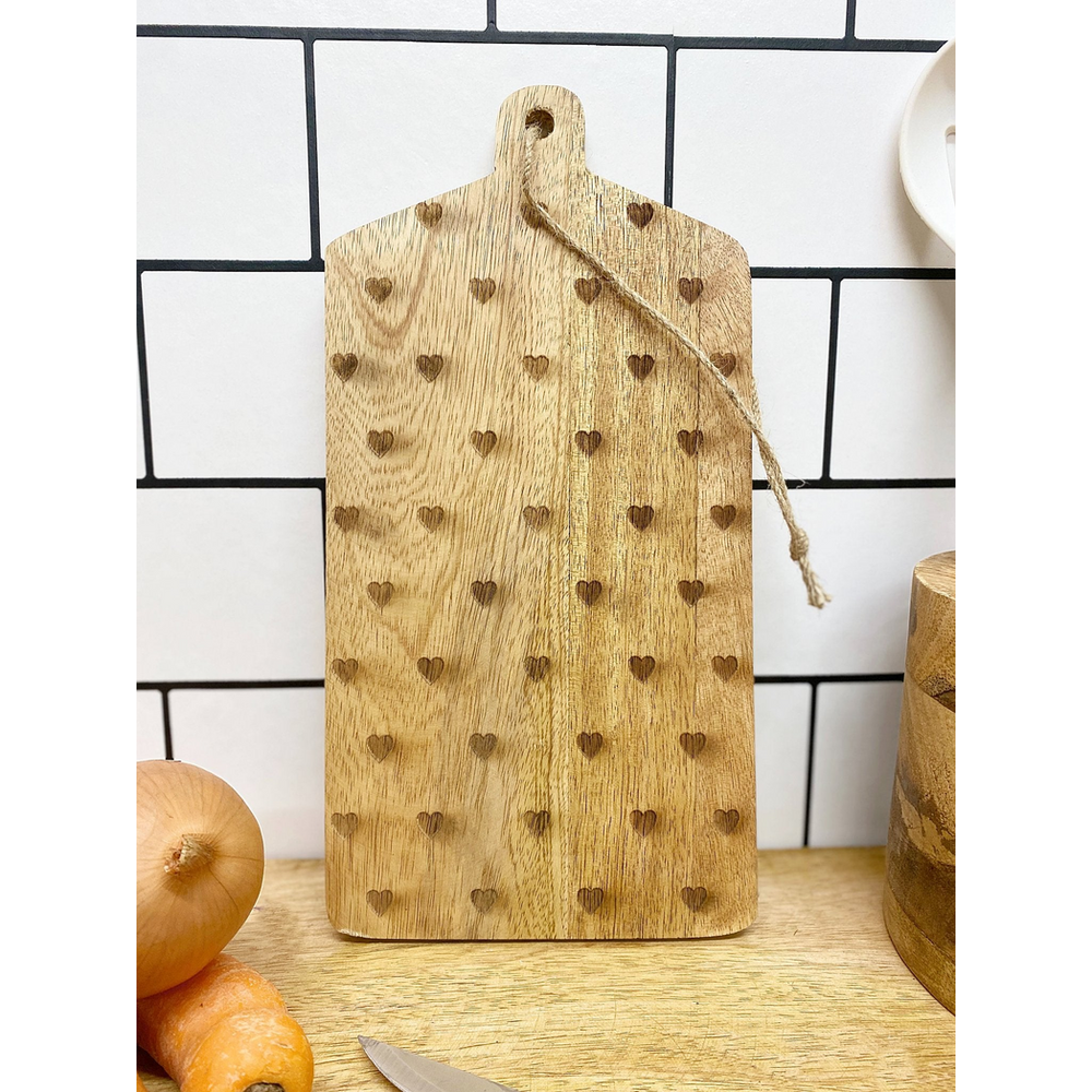 Hearts Design Engraved Wooden Cheese Board