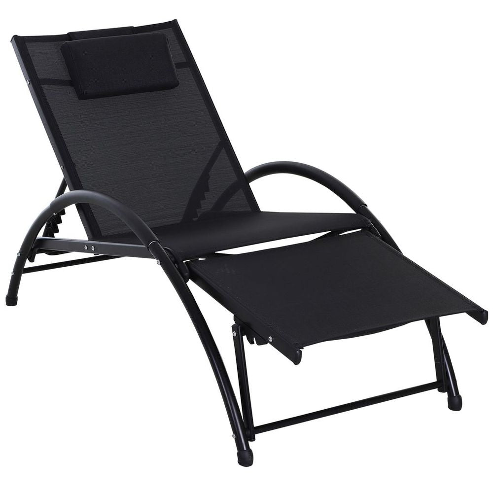 Sun Lounger Half Circle Arms Adjustable Head Footrest Aluminium Frame Black