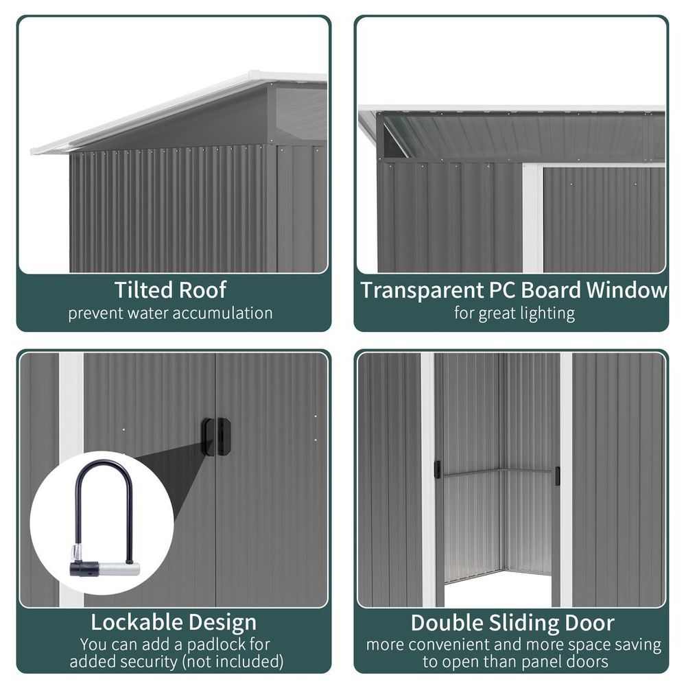 Outsunny Garden Shed Outdoor Storage Tool Organizer w/ Double Sliding Door Grey