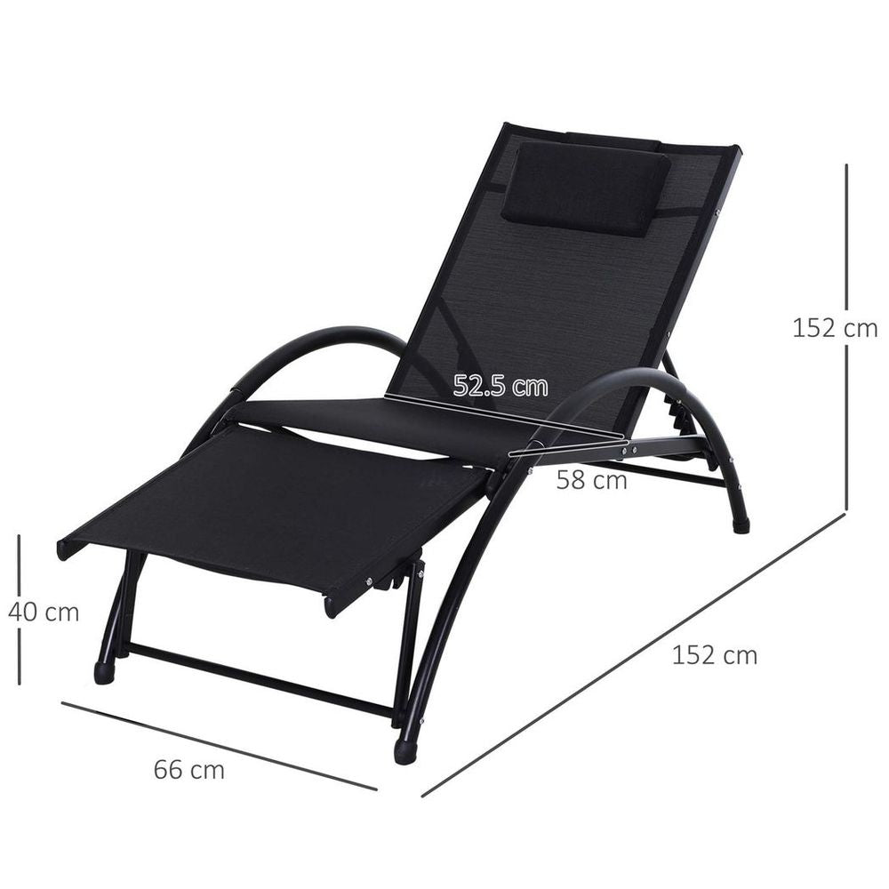 Sun Lounger Half Circle Arms Adjustable Head Footrest Aluminium Frame Black