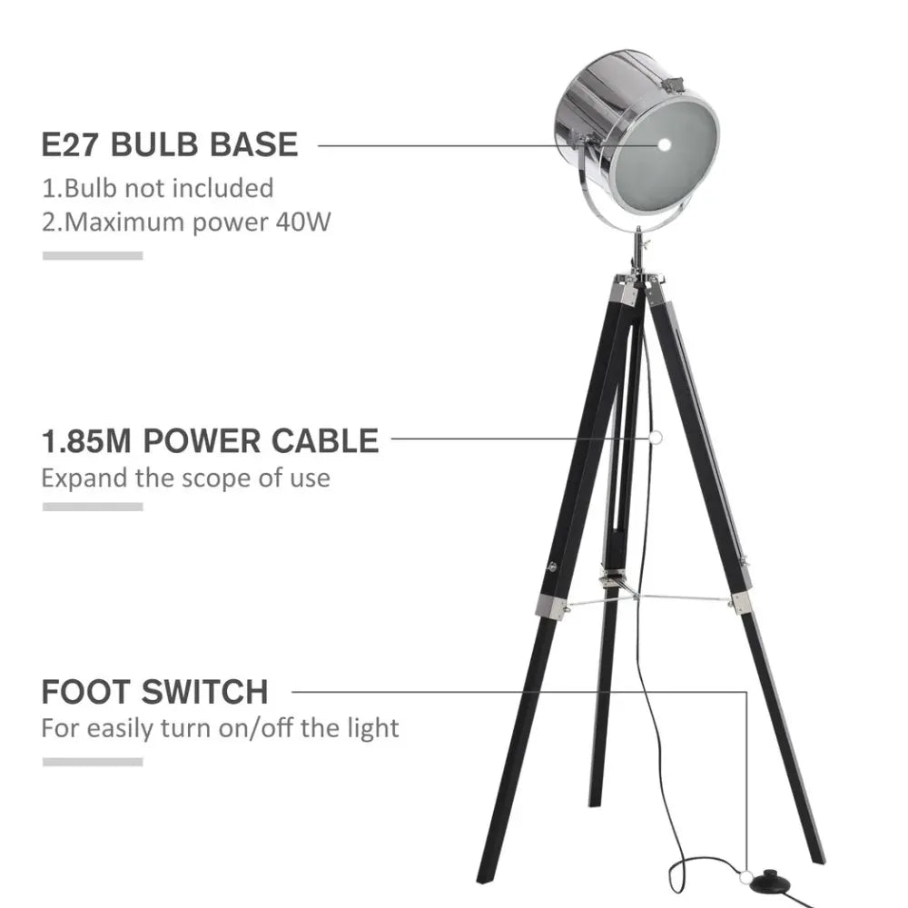 Industrial Style Adjustable Tripod Floor Lamp, Searchlight Reading Lamp