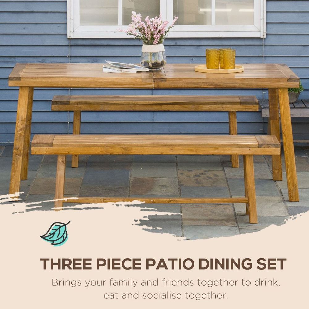 3 Pieces Garden Dining Set 4 Seater Acacia Wood Table and Loveseats