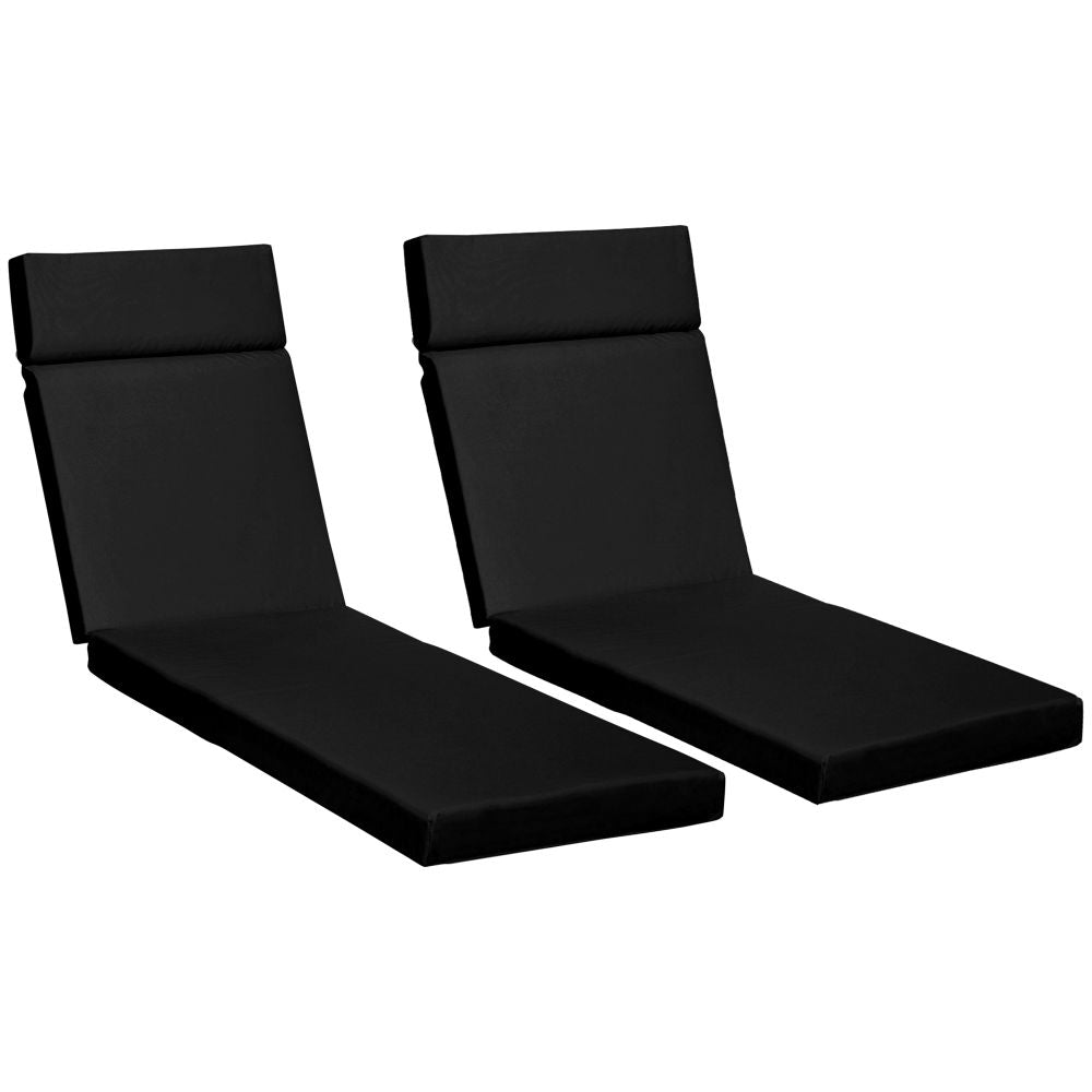 Set of 2 Lounger Cushions Deep Seat Patio Cushions with Ties Black