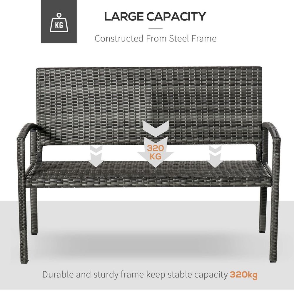 Outsunny Patio Rattan 2 Seater Garden Bench Love Seater Garden Armchair Grey