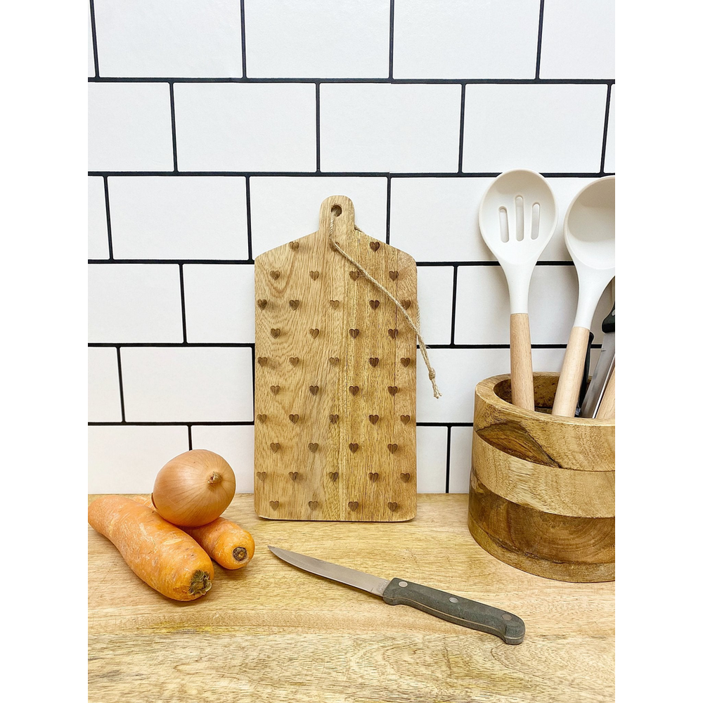 Hearts Design Engraved Wooden Cheese Board