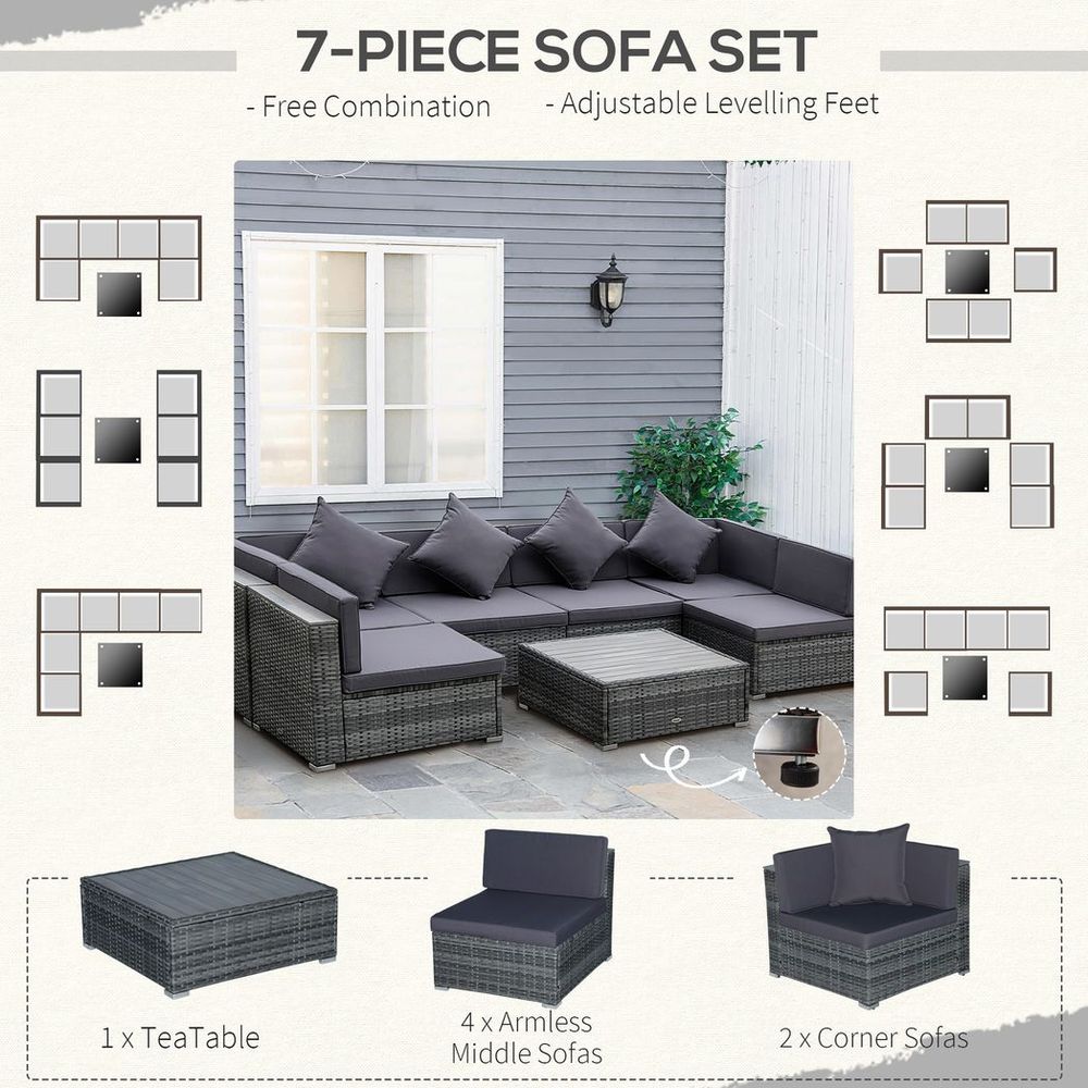 Outsunny 7 PCs Outdoor Rattan Sofa Set, Patio Garden Wicker Sectional Sofa Set