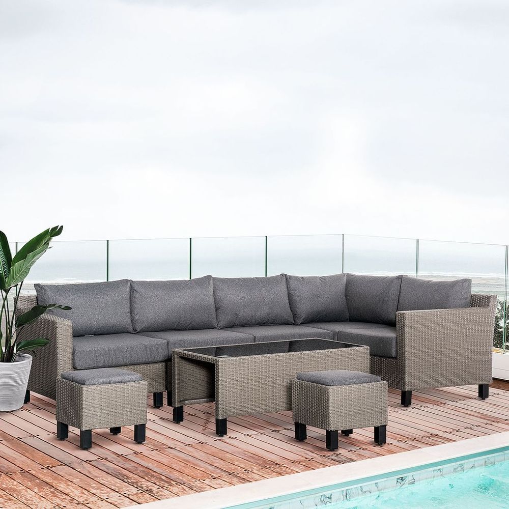 8 PCS Outdoor PE Rattan Wicker Conservatory Sofa Set, Patio Furniture