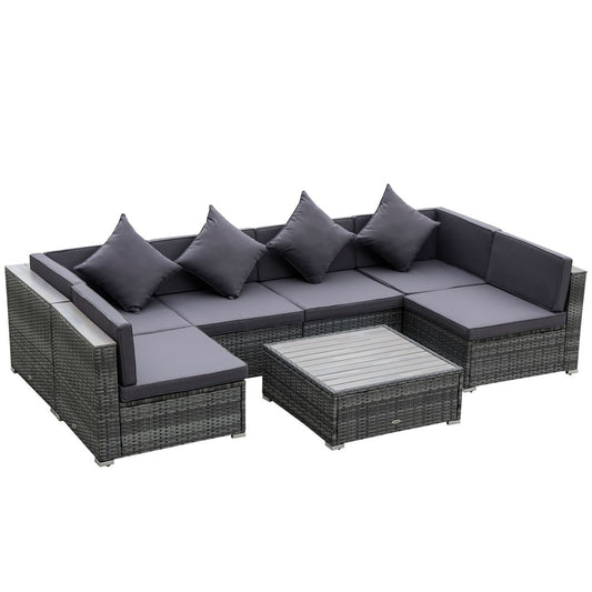 Outsunny 7 PCs Outdoor Rattan Sofa Set, Patio Garden Wicker Sectional Sofa Set