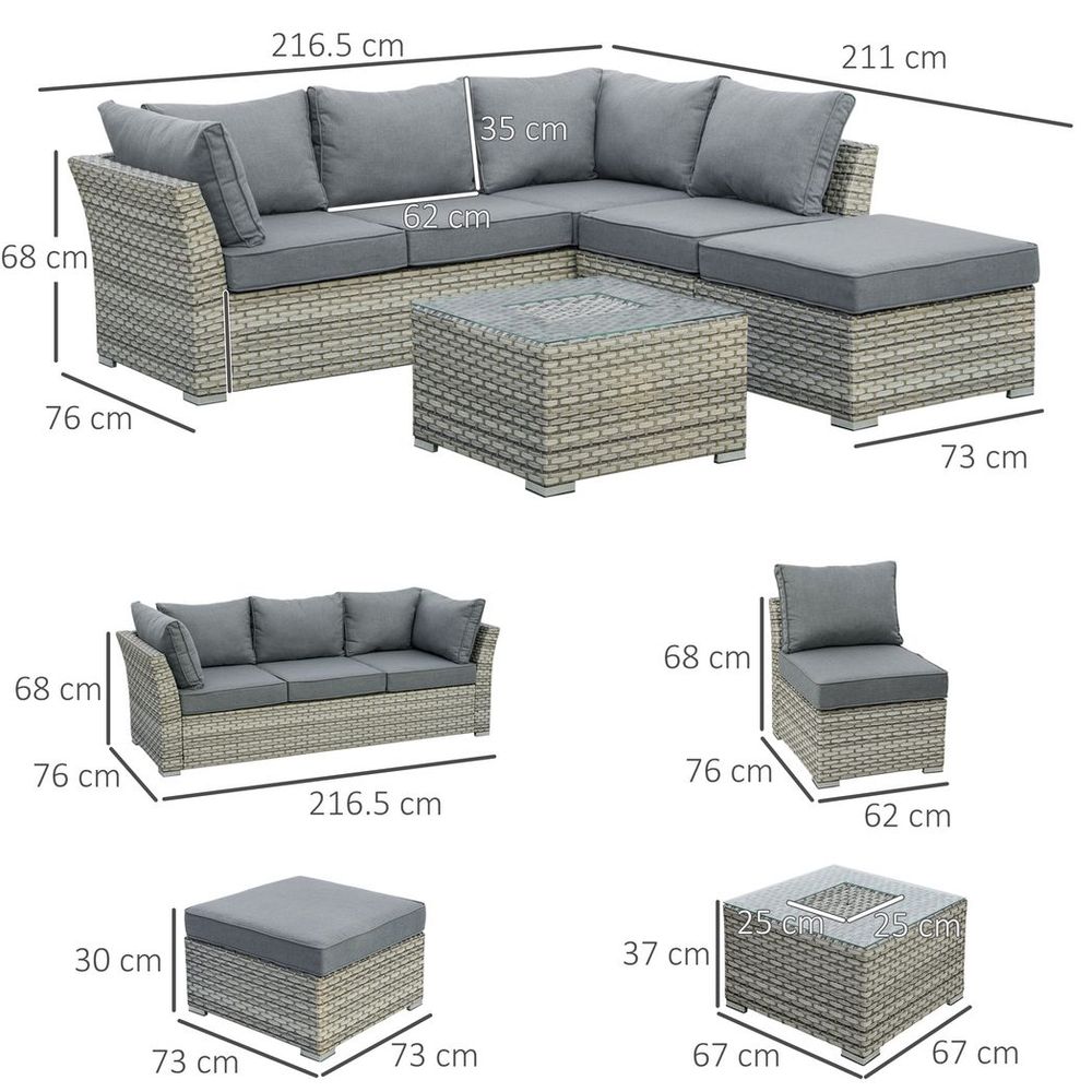 Patio PE Rattan Sofa Sectional Conversation Furniture Set w/ Ice Bucket