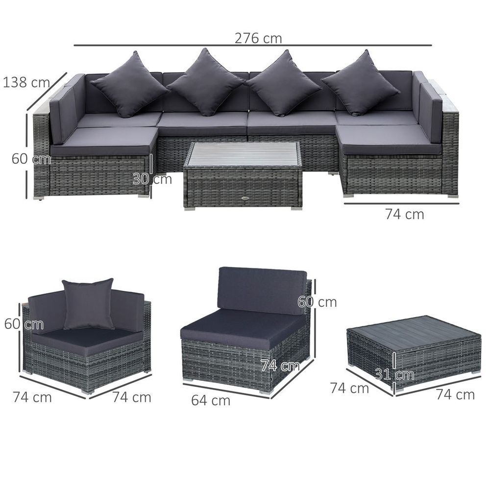 Outsunny 7 PCs Outdoor Rattan Sofa Set, Patio Garden Wicker Sectional Sofa Set