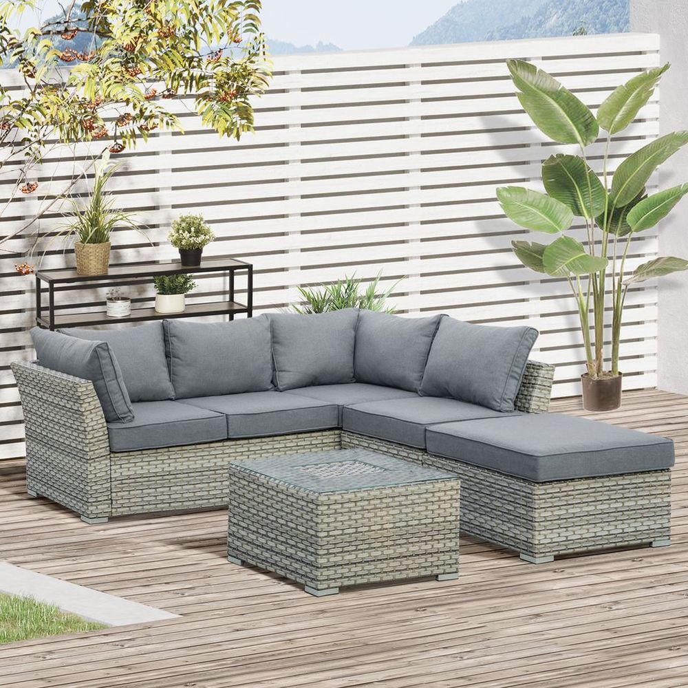 Patio PE Rattan Sofa Sectional Conversation Furniture Set w/ Ice Bucket