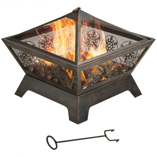 Outdoor Fire Pit with Spark Screen Cover Poker for Camping Picnic