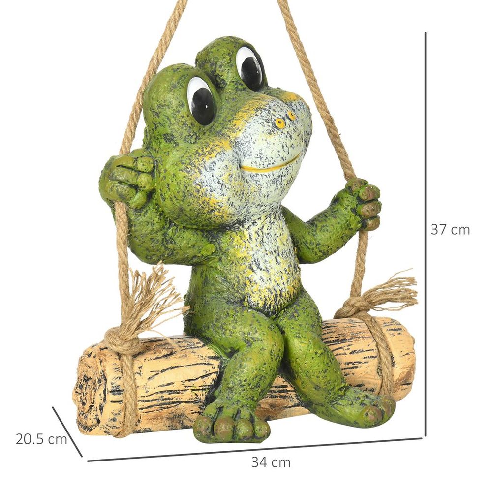 Hanging Garden Statue, Vivid Frog on Swing Art Sculpture Indoor Outdoor Ornament