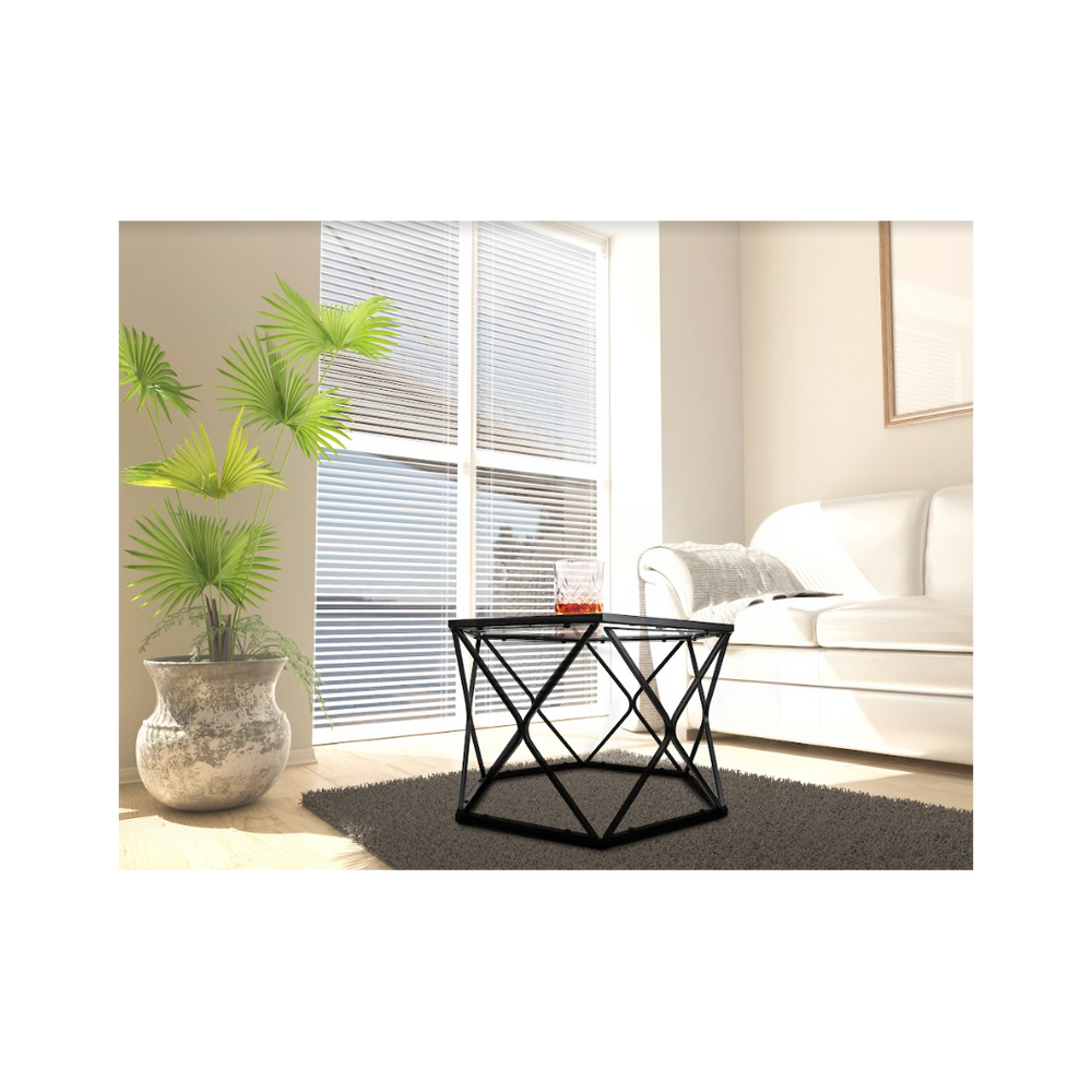 Hexagon Tempered Glass  Black Coffee Side Table (Big) - SLENDER