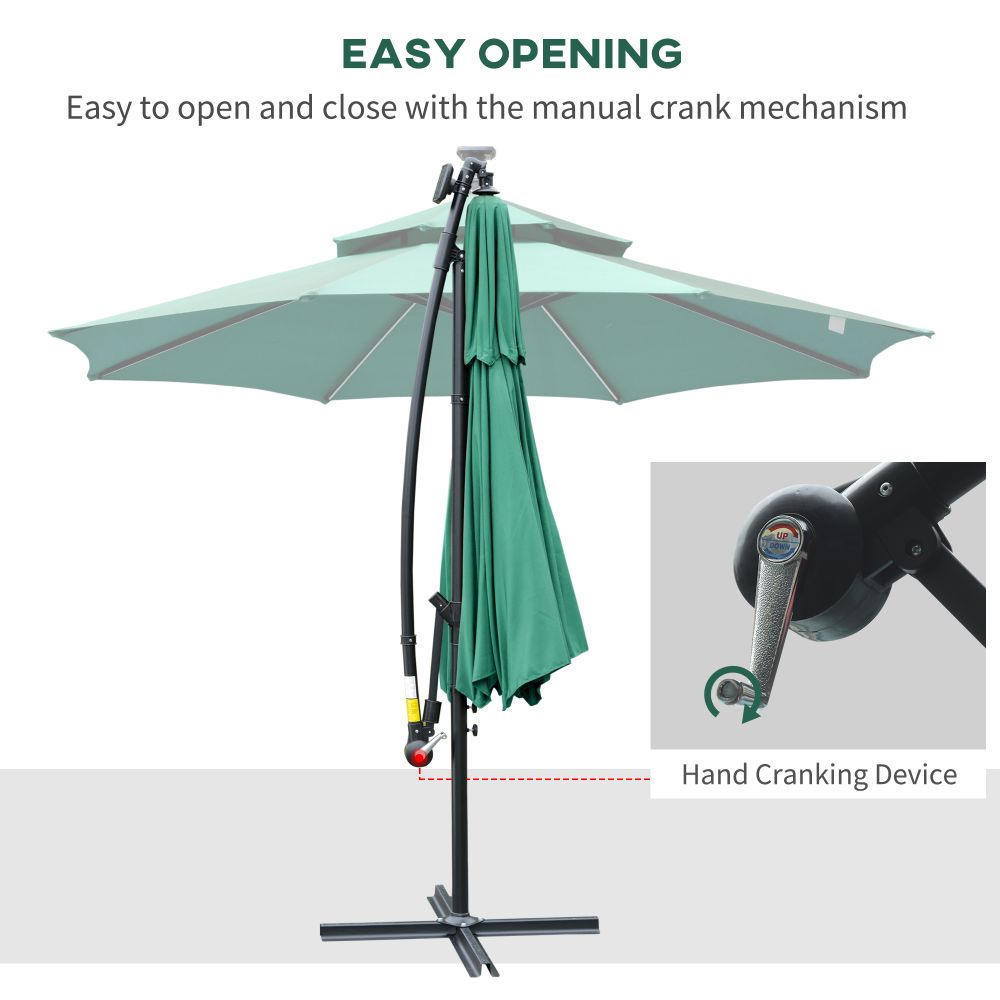 3m Cantilever Banana Parasol Double Roof, LED Solar Crank